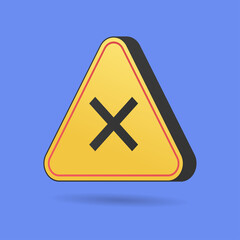 warning sign, Warning sign with a cross, yellow triangle, 3d rendering, vector
