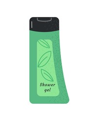 Beauty cosmetic product icon. Sticker with organic natural shower gel. Bottle with hygienic cosmetics for body skin care. Design for app. Cartoon flat vector illustration isolated on white background