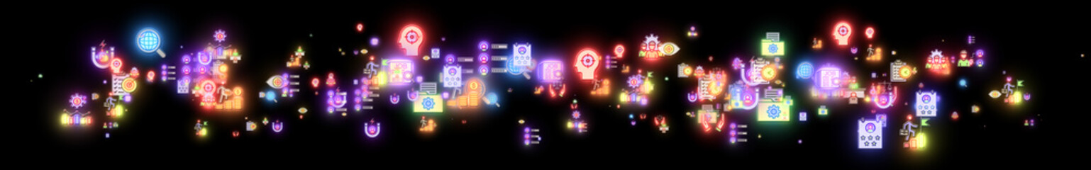 human resources banner design background and concept with modern icons on white background. long horizontal internet web banner for landing page, printable poster quality