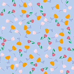 Flowers seamless pattern. Scandinavian style background. Vector illustration for fabric design, gift paper, baby clothes, textiles, cards