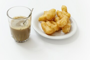 Youtiao donuts with hot coffee breakfast Chinese food