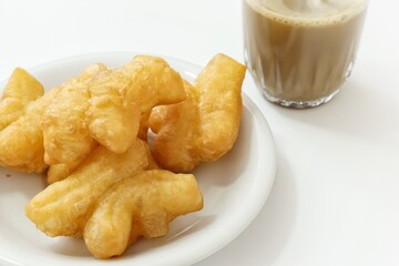 Youtiao donuts with hot coffee breakfast Chinese food