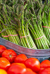 Bunches of asparagus at a local market