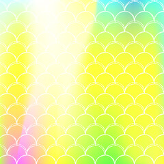 Holographic mermaid background with gradient scales.