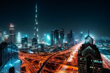 Gordijnen Dubai night futuristic city  © vic