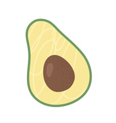 Colorful food sticker. Icon with fresh avocado half. Healthy diet with vitamins and nutrients. Ripe vegetable. Ingredient for cooking. Cartoon flat vector illustration isolated on white background