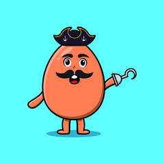 Cute cartoon pirate brown cute egg with hook hand in 3d modern style design
