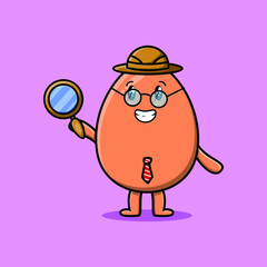 Cute cartoon character Brown cute egg detective is searching with magnifying glass and cute style design 