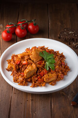Rice similar to orzo pasta with chicken and vegetables Turkish cuisine Natural food Risoni