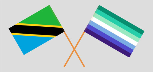 Crossed flags of Tanzania and gay men pride. Official colors. Correct proportion
