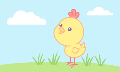 Vector illustration of a chick in kawaii style. Little chicken.