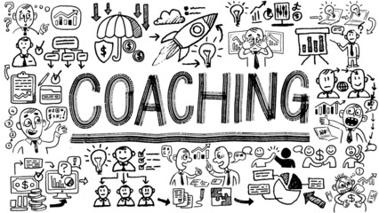 Business words and phrases typography doodle graphic with concept icons and symbols