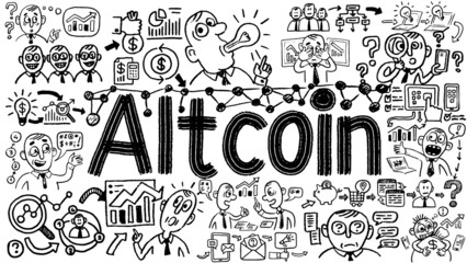 Business words and phrases typography doodle graphic with concept icons and symbols