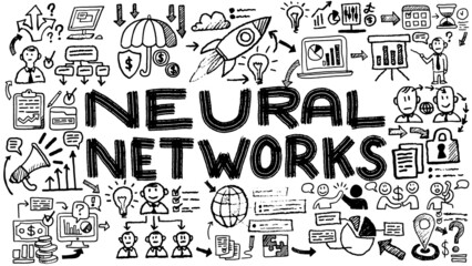 Business words and phrases typography doodle graphic with concept icons and symbols