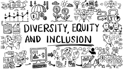 Business words and phrases typography doodle graphic with concept icons and symbols