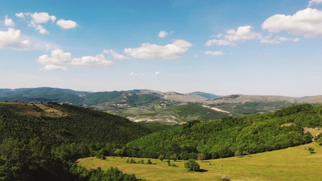 Beautiful landscape hills fields of Brus village, Kosovo