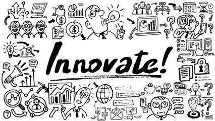 Business words and phrases typography doodle graphic with concept icons and symbols