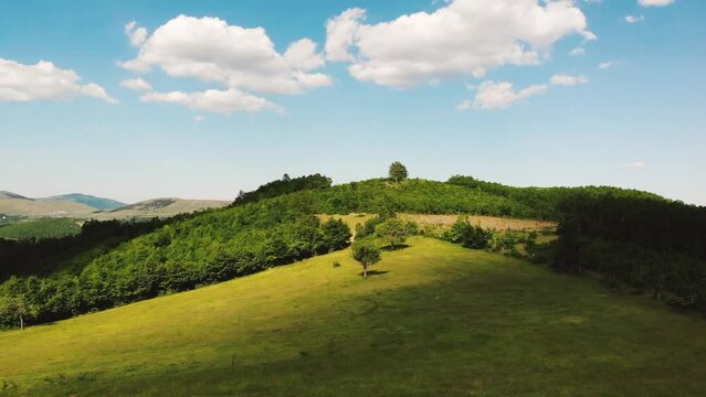 Beautiful landscape hills fields of Brus village, Kosovo
