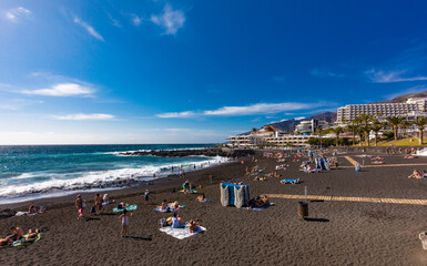 Fototapeta na wymiar Playa de la Arena beach with black volcanic sand, Tenerife, Canary Islands, Spain