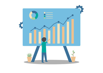 Art & vector illustration chart data analysis on screen, growth investing graph, progress automatic data analysis management.