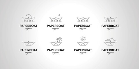 Set of bundle paper boat line art minimal logo vector design illustration