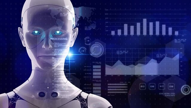 AI robot process automation RPA Document management system DMS for company digital transformation paperless workflow, security cloud digital technology. futuristic 3D robot