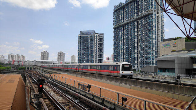 Singapore Mass Rapid Transit MRT Train Approaching Jurong East Station