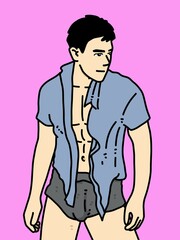 cute man cartoon on pink background