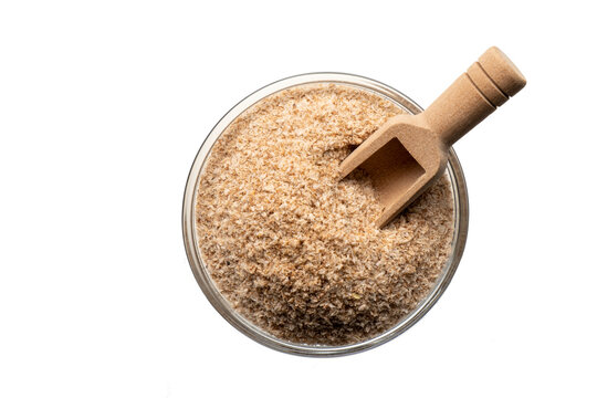 Psyllium husk in round bowl isolated on white background