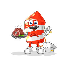 fireworks rocket chef with meat mascot. cartoon vector
