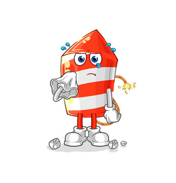 fireworks rocket cry with a tissue. cartoon mascot vector