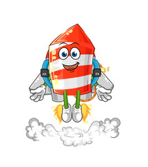 fireworks rocket with jetpack mascot. cartoon vector