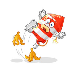 fireworks rocket slipped on banana. cartoon mascot vector