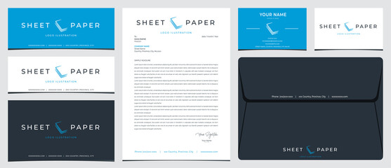 Fototapeta na wymiar C shaped paper sheet logo with stationery, business card and social media banner designs