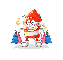 fireworks rocket shoping mascot. cartoon vector