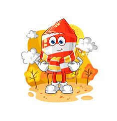 fireworks rocket in the autumn. cartoon mascot vector