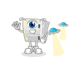 fridge alien cartoon mascot vector