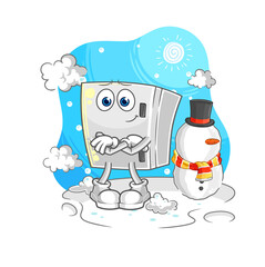 fridge in cold winter character. cartoon mascot vector