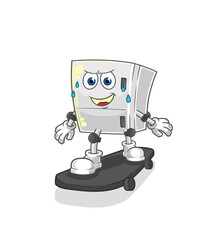 fridge riding skateboard cartoon character vector