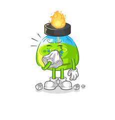 laboratory spirit lamp blowing nose character. cartoon mascot vector