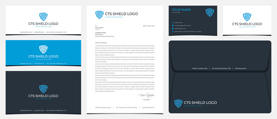 CTS shield logo with stationery, business card and social media banner designs