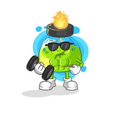 laboratory spirit lamp lifting dumbbell vector. cartoon character