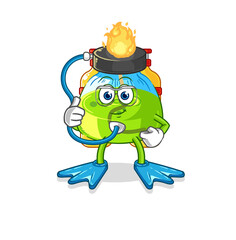 laboratory spirit lamp diver cartoon. cartoon mascot vector