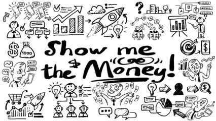 Business words and phrases typography doodle graphic with concept icons and symbols