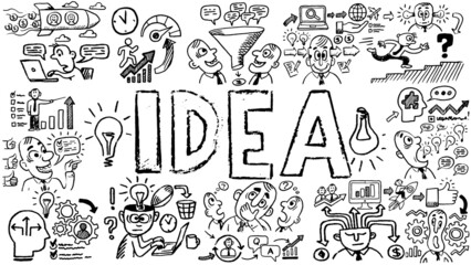 Fototapeta premium Business words and phrases typography doodle graphic with concept icons and symbols