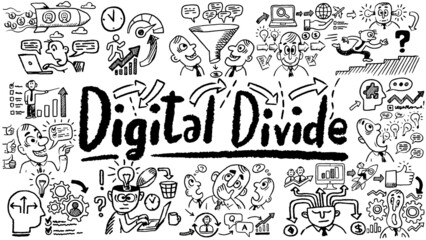 Business words and phrases typography doodle graphic with concept icons and symbols