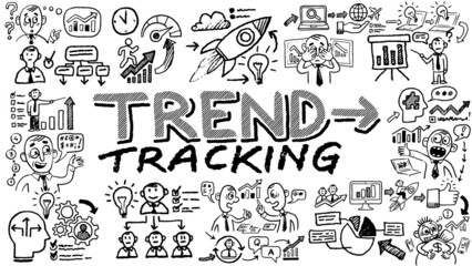 Business words and phrases typography doodle graphic with concept icons and symbols