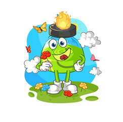 laboratory spirit lamp pick flowers in spring. character vector