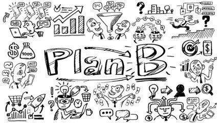 Business words and phrases typography doodle graphic with concept icons and symbols