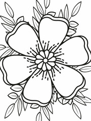 Forest flowers and leaves. Beautiful bouquet. Vector coloring book for adults and children. Hand-drawn illustration. Floral ornament is good for web, print, and stencil